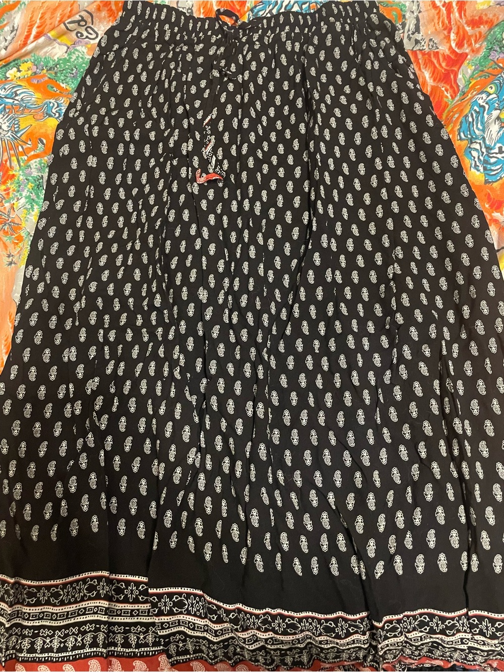 Black Printed Maxi Skirt with Border Detail